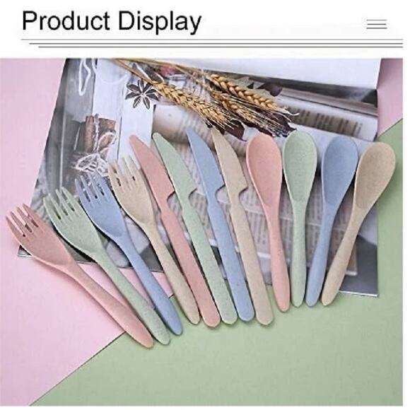Portable Cutlery, Wheat Straw Cutlery, Spoon Knife Fork Tableware set - Picture 5 of 6